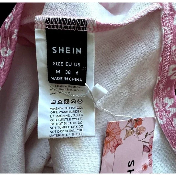 Shein Pink with White flowers  Tie  Crop Top Halter Size Medium (6) - Picture 4 of 6